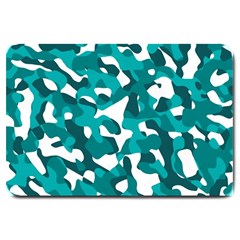 Teal And White Camouflage Pattern Large Doormat  by SpinnyChairDesigns