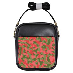 Pink And Green Camouflage Pattern Girls Sling Bag by SpinnyChairDesigns