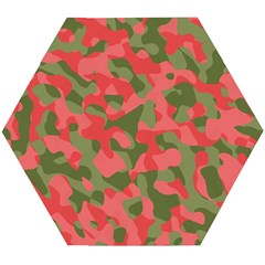 Pink And Green Camouflage Pattern Wooden Puzzle Hexagon by SpinnyChairDesigns