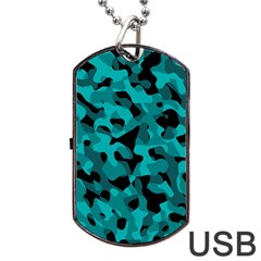 Black And Teal Camouflage Pattern Dog Tag Usb Flash (one Side) by SpinnyChairDesigns