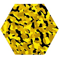 Black And Yellow Camouflage Pattern Wooden Puzzle Hexagon by SpinnyChairDesigns