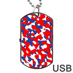 Red White Blue Camouflage Pattern Dog Tag Usb Flash (one Side) by SpinnyChairDesigns