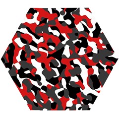 Black Red White Camouflage Pattern Wooden Puzzle Hexagon by SpinnyChairDesigns