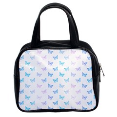 Light Blue Pink Butterflies Pattern Classic Handbag (two Sides) by SpinnyChairDesigns