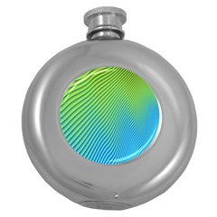 Blue Green Abstract Stripe Pattern  Round Hip Flask (5 Oz) by SpinnyChairDesigns