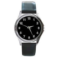 Plain Black Solid Color Round Metal Watch by FlagGallery