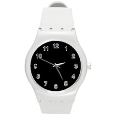 Plain Black Solid Color Round Plastic Sport Watch (m) by FlagGallery