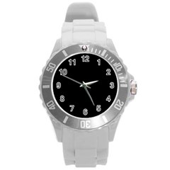 Plain Black Solid Color Round Plastic Sport Watch (l) by FlagGallery