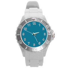 Mosaic Blue Pantone Solid Color Round Plastic Sport Watch (l) by FlagGallery