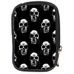 Black And White Skulls Compact Camera Leather Case by SpinnyChairDesigns