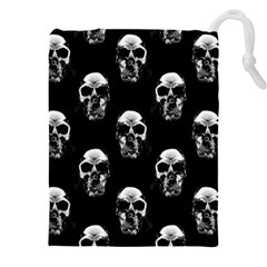 Black And White Skulls Drawstring Pouch (5xl) by SpinnyChairDesigns