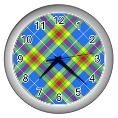 Clown Costume Plaid Striped Wall Clock (silver) by SpinnyChairDesigns