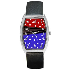 Mixed-lines-dots Black-bg Barrel Style Metal Watch by Casemiro