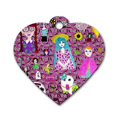 Blue Denim And Drawings Daisies Pink Dog Tag Heart (one Side) by snowwhitegirl