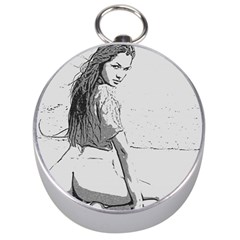 Beauty At The Beach, Sexy Girl Illustration, Black And White Silver Compasses by Casemiro