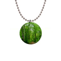 In The Forest The Fullness Of Spring, Green, 1  Button Necklace by MartinsMysteriousPhotographerShop