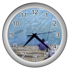 Senior Man Fishing At River, Montevideo, Uruguay001 Wall Clock (silver) by dflcprintsclothing