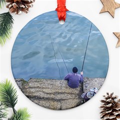 Senior Man Fishing At River, Montevideo, Uruguay001 Round Ornament (two Sides) by dflcprintsclothing