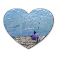 Senior Man Fishing At River, Montevideo, Uruguay001 Heart Mousepads by dflcprintsclothing