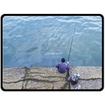 Senior Man Fishing At River, Montevideo, Uruguay001 Double Sided Fleece Blanket (Large)  80 x60  Blanket Front