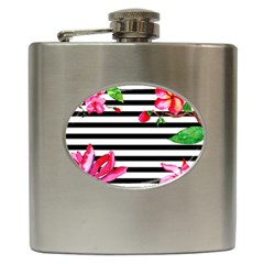 Black And White Stripes Hip Flask (6 Oz) by designsbymallika