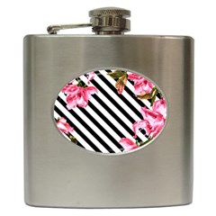 Pink Floral Stripes Hip Flask (6 Oz) by designsbymallika