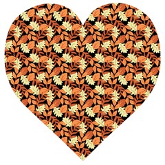 Autumn Leaves Orange Pattern Wooden Puzzle Heart by designsbymallika