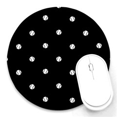 Black And White Baseball Motif Pattern Round Mousepads by dflcprintsclothing