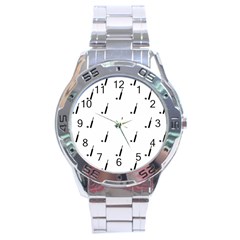 Black And White Cricket Sport Motif Print Pattern Stainless Steel Analogue Watch by dflcprintsclothing