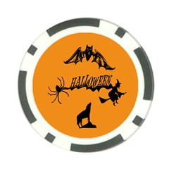 Happy Halloween Scary Funny Spooky Logo Witch On Broom Broomstick Spider Wolf Bat Black 8888 Black A Poker Chip Card Guard (10 Pack) by HalloweenParty