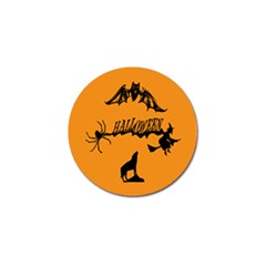 Happy Halloween Scary Funny Spooky Logo Witch On Broom Broomstick Spider Wolf Bat Black 8888 Black A Golf Ball Marker (4 Pack) by HalloweenParty