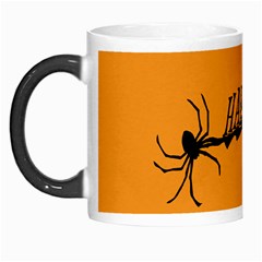 Happy Halloween Scary Funny Spooky Logo Witch On Broom Broomstick Spider Wolf Bat Black 8888 Black A Morph Mugs by HalloweenParty