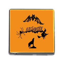 Happy Halloween Scary Funny Spooky Logo Witch On Broom Broomstick Spider Wolf Bat Black 8888 Black A Memory Card Reader (square 5 Slot) by HalloweenParty