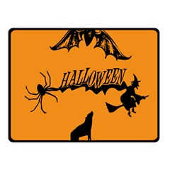 Happy Halloween Scary Funny Spooky Logo Witch On Broom Broomstick Spider Wolf Bat Black 8888 Black A Fleece Blanket (small) by HalloweenParty