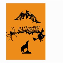 Happy Halloween Scary Funny Spooky Logo Witch On Broom Broomstick Spider Wolf Bat Black 8888 Black A Small Garden Flag (two Sides) by HalloweenParty