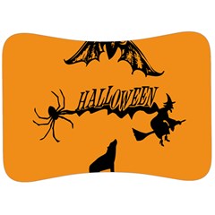 Happy Halloween Scary Funny Spooky Logo Witch On Broom Broomstick Spider Wolf Bat Black 8888 Black A Velour Seat Head Rest Cushion by HalloweenParty