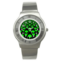 We Are Watching You! Aliens Pattern, Ufo, Faces Stainless Steel Watch by Casemiro