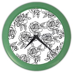 Line Art Black And White Rose Color Wall Clock by MintanArt