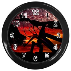 Mountain Bike Parked At Waterfront Park003 Wall Clock (black) by dflcprintsclothing