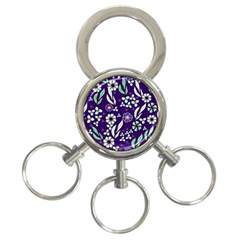 Floral Blue Pattern 3-ring Key Chain by MintanArt