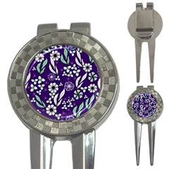 Floral Blue Pattern 3-in-1 Golf Divots by MintanArt