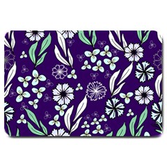 Floral Blue Pattern Large Doormat  by MintanArt