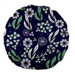 Floral Blue Pattern Large 18  Premium Round Cushions by MintanArt