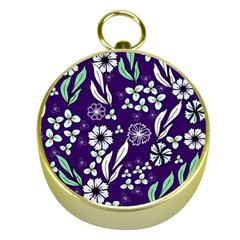 Floral Blue Pattern Gold Compasses by MintanArt