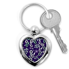 Floral Blue Pattern  Key Chain (heart) by MintanArt