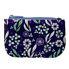 Floral Blue Pattern  Large Coin Purse by MintanArt