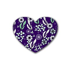 Floral Blue Pattern  Rubber Coaster (heart)  by MintanArt