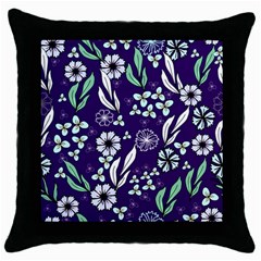 Floral Blue Pattern  Throw Pillow Case (black) by MintanArt