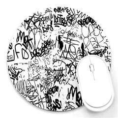 Black And White Graffiti Abstract Collage Round Mousepads by dflcprintsclothing