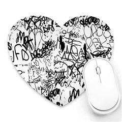 Black And White Graffiti Abstract Collage Heart Mousepads by dflcprintsclothing